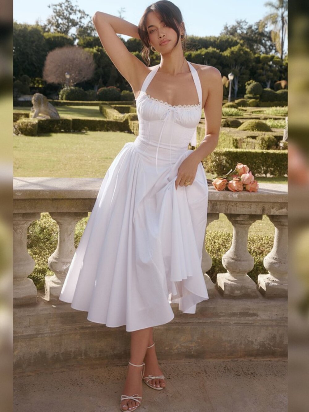 House of CB Adabella White Cotton Halter Sundress